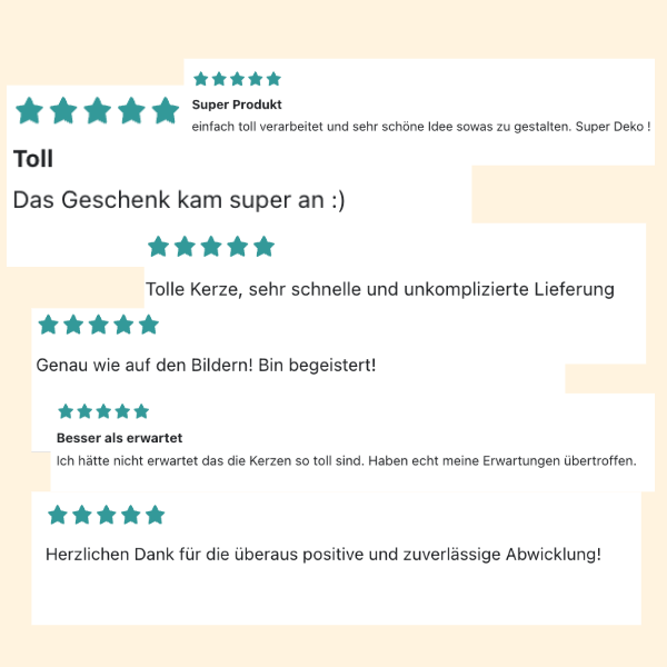 Eine Sammlung von Kundenbewertungen für Makagi-Produkte. Die Bewertungen sind mit fünf Sternen bewertet und beinhalten positive Kommentare über die Qualität, Verarbeitung, schnelle Lieferung und die genaue Darstellung der Produkte auf den Bildern. Es wird auch eine lobende Erwähnung für die unkomplizierte Abwicklung und die hohe Zufriedenheit der Kunden gegeben.